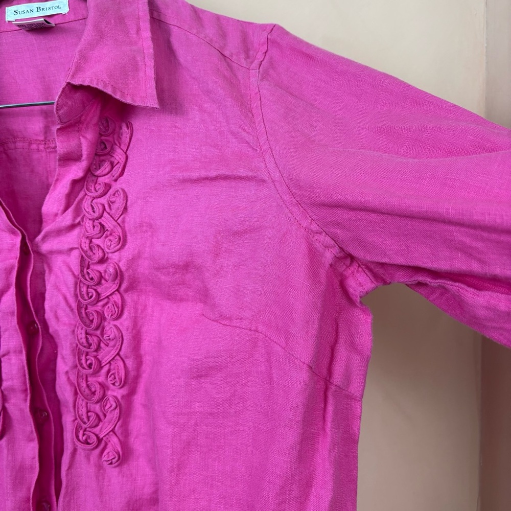 Susan Bristol Women’s Pink 100% Linen Blouse XL Beach Lagenlook - Picture 7 of 13
